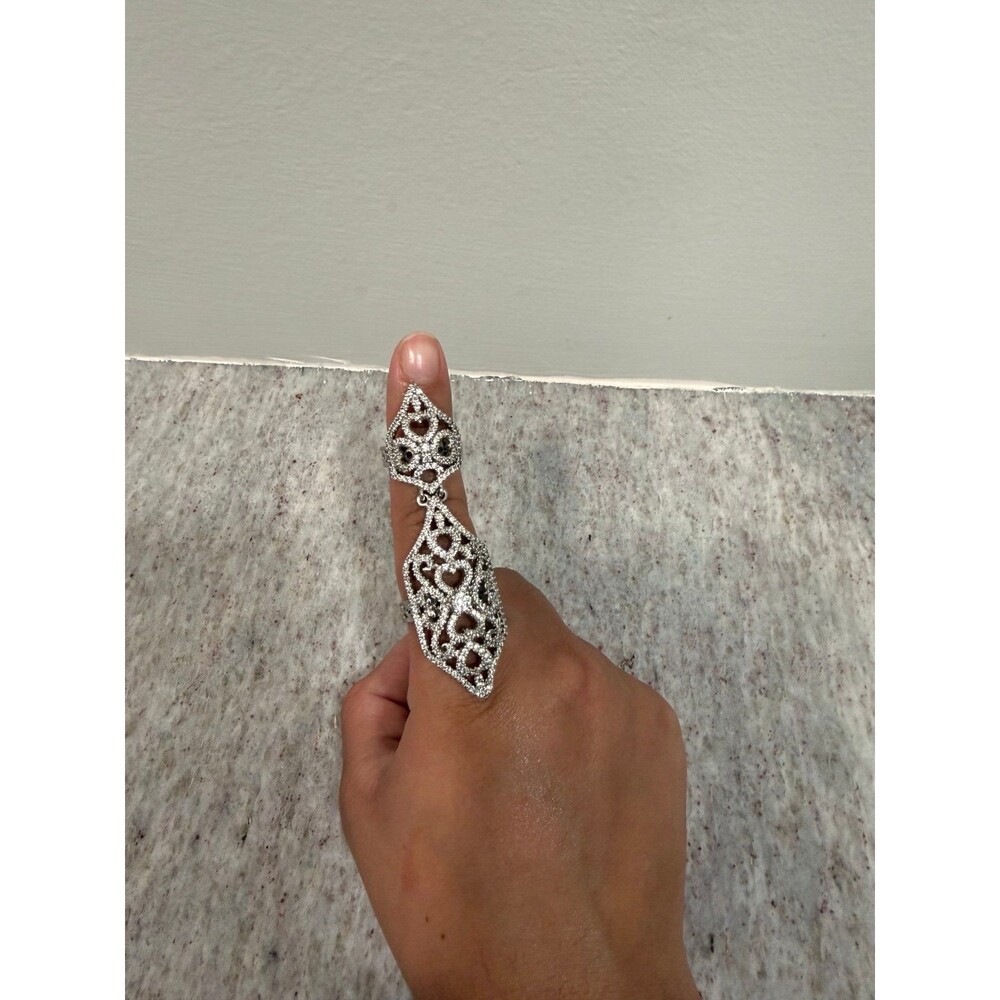 Vintage Style Silver Pave Rhinestone Full Finger Armor Ring – Adjustable